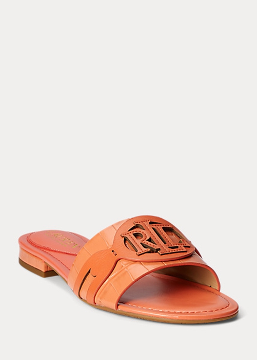 Ralph Lauren Alegra Crocodile-Embossed Läder Platta Skor Dam Orange | 129057-QRL