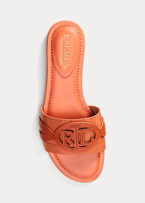 Ralph Lauren Alegra Crocodile-Embossed Läder Platta Skor Dam Orange | 129057-QRL