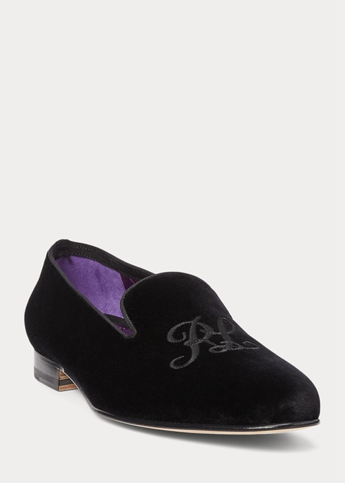 Ralph Lauren Alonzo Embroidered Velvet Finskor Herr Svarta | 240671-DSV