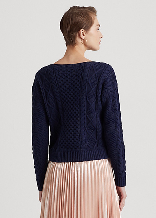 Ralph Lauren Aran-Knit Bomull Boatneck Tröjor Dam Marinblå | 739426-SHW