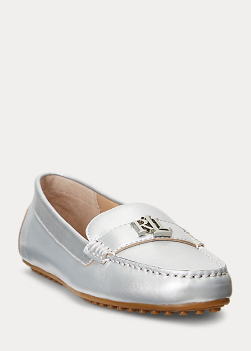 Ralph Lauren Barnsbury Metallic Nappa Läder Driver Platta Skor Dam Silver | 735129-EID