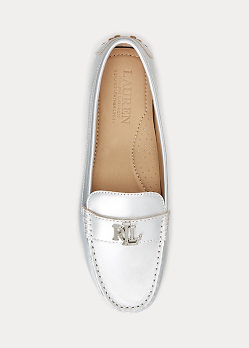 Ralph Lauren Barnsbury Metallic Nappa Läder Driver Platta Skor Dam Silver | 735129-EID