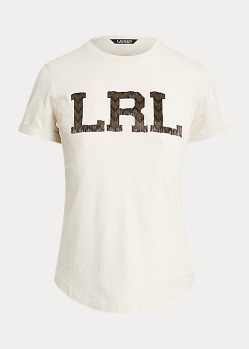 Ralph Lauren Beaded-Logo Jersey T-shirt Dam Grädde | 352870-VAU