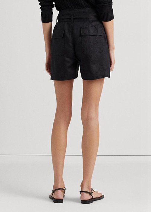 Ralph Lauren Belted Linen Shorts Dam Svarta | 152970-WKU