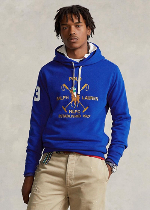 Ralph Lauren Big Polo Crest Fleece Hoodie Herr Blå | 190732-EUY