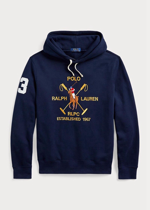 Ralph Lauren Big Polo Crest Fleece Hoodie Herr Marinblå | 618970-XAW