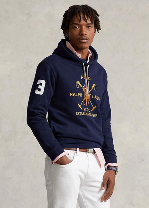 Ralph Lauren Big Polo Crest Fleece Hoodie Herr Marinblå | 618970-XAW