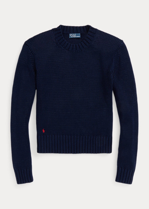 Ralph Lauren Bomull Crewneck Tröjor Dam Marinblå | 492315-XKZ