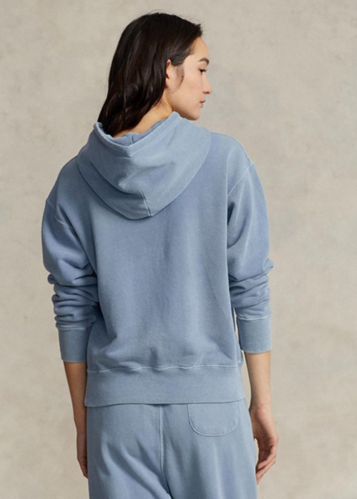 Ralph Lauren Bomull Fleece Hoodie Dam Blå | 145902-WXN