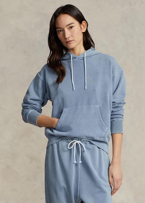 Ralph Lauren Bomull Fleece Hoodie Dam Blå | 145902-WXN