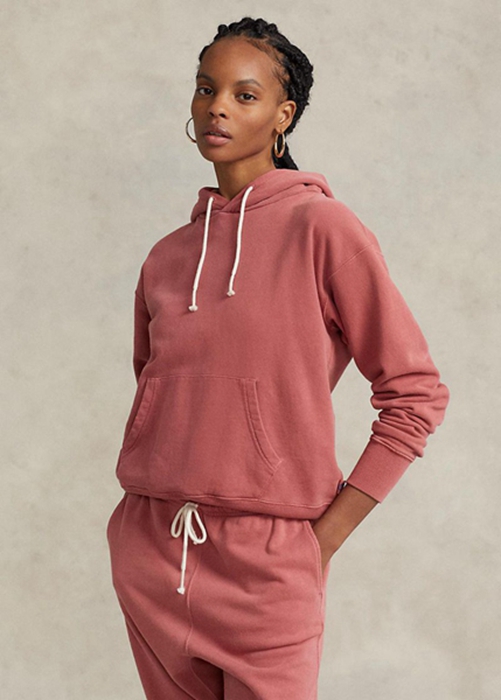 Ralph Lauren Bomull Fleece Hoodie Dam Rosa | 017693-KCV