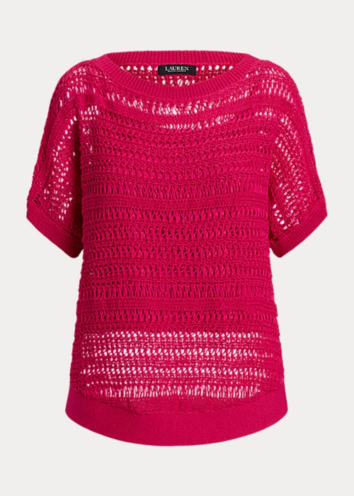 Ralph Lauren Bomull Mesh Korta-Sleeve Tröjor Dam Fuchsia | 475613-PHI