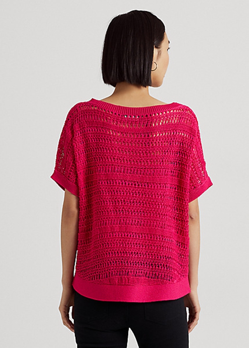 Ralph Lauren Bomull Mesh Korta-Sleeve Tröjor Dam Fuchsia | 475613-PHI