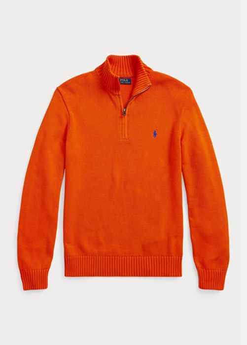 Ralph Lauren Bomull Quarter-zip Jumper Tröjor Herr Orange | 370254-QDO