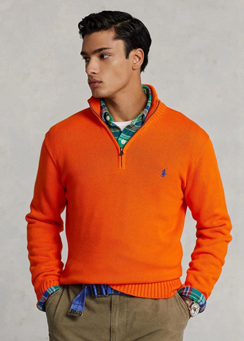 Ralph Lauren Bomull Quarter-zip Jumper Tröjor Herr Orange | 370254-QDO