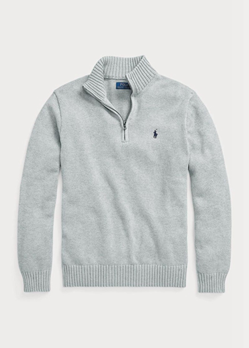 Ralph Lauren Bomull Quarter-zip Jumper Tröjor Herr Grå | 387051-PHK