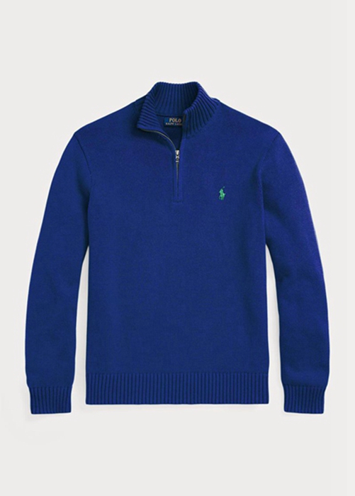 Ralph Lauren Bomull Quarter-zip Jumper Tröjor Herr Blå | 704918-VNM