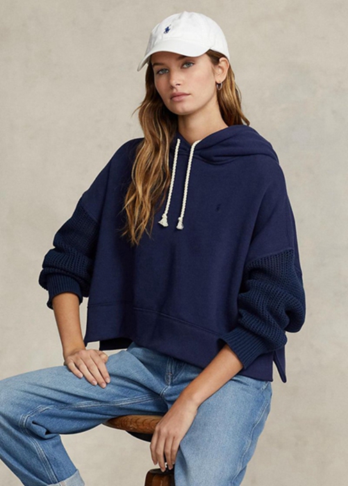 Ralph Lauren Boxy Fit Hybrid Jumper-sleeve Hoodie Dam Marinblå | 143672-IVY