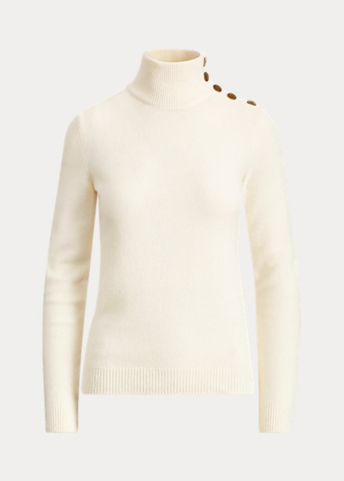 Ralph Lauren Buttoned Cashmere Turtleneck Tröjor Dam Grädde | 436521-VFT