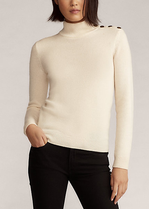 Ralph Lauren Buttoned Cashmere Turtleneck Tröjor Dam Grädde | 436521-VFT