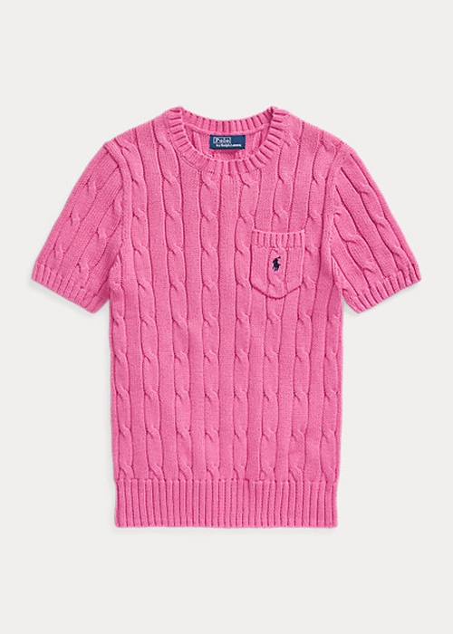 Ralph Lauren Cable-Knit Bomull Korta-Sleeve Tröjor Dam Fuchsia | 054863-FEP