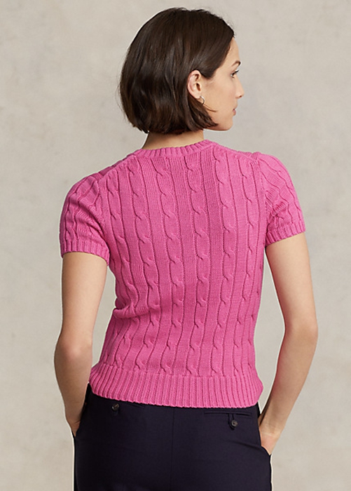 Ralph Lauren Cable-Knit Bomull Korta-Sleeve Tröjor Dam Fuchsia | 054863-FEP