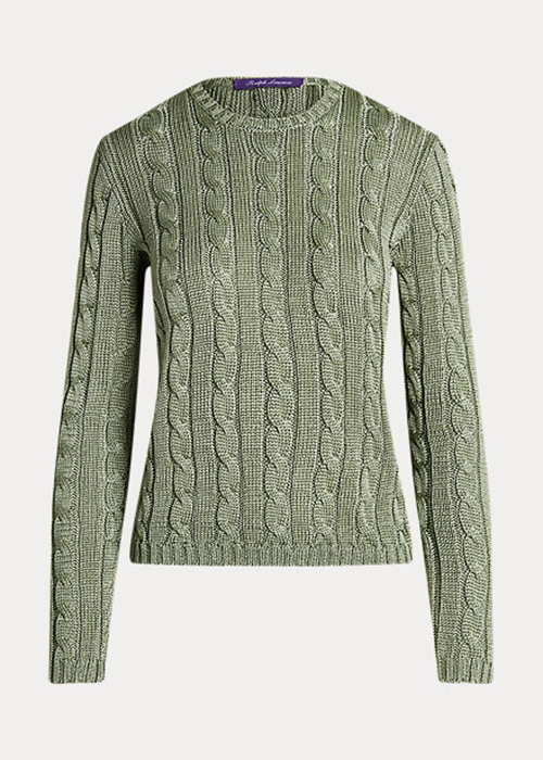 Ralph Lauren Cable-Knit Silk Crewneck Tröjor Dam Gröna | 052917-IJL