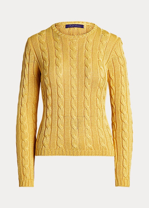 Ralph Lauren Cable-Knit Silk Crewneck Tröjor Dam Gula | 839420-YPI