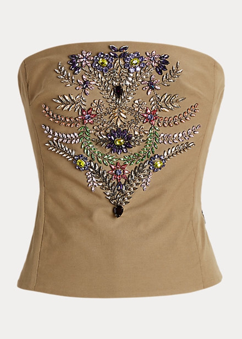 Ralph Lauren Cailin Embellished Bomull Bustier Blast Dam Gröna | 478602-UYK