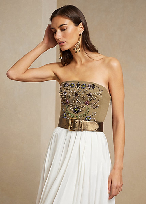 Ralph Lauren Cailin Embellished Bomull Bustier Blast Dam Gröna | 478602-UYK