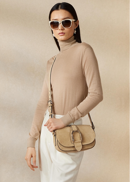 Ralph Lauren Calf-Mocka Welington Crossbody Väska Dam Khaki | 175269-YNS