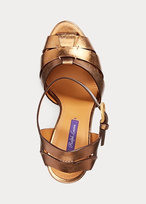 Ralph Lauren Callahan Metallic Calfskin Sandaler Dam Guld | 018396-ONL