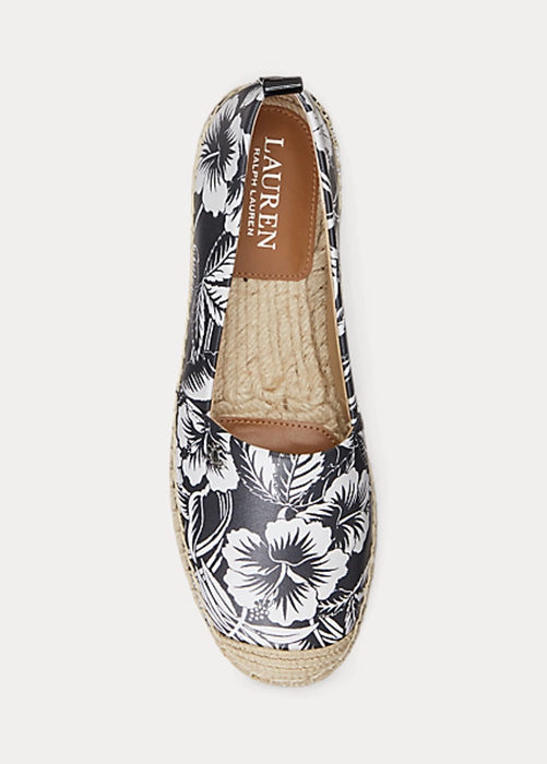 Ralph Lauren Cameryn III Floral Läder Espadrille Dam Vita Svarta | 075296-EDV