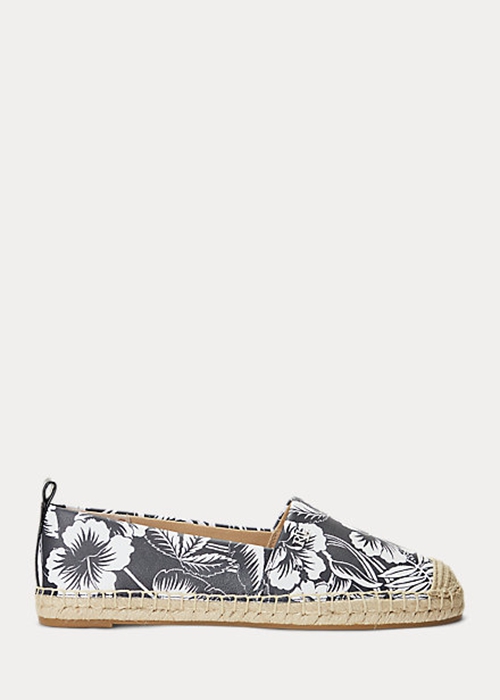 Ralph Lauren Cameryn III Floral Läder Espadrille Dam Vita Svarta | 075296-EDV