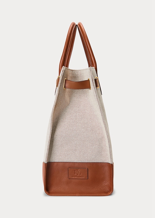 Ralph Lauren Canvas Large Devyn Toteväska Dam Vanilla/Lauren Tan | 207139-RUV