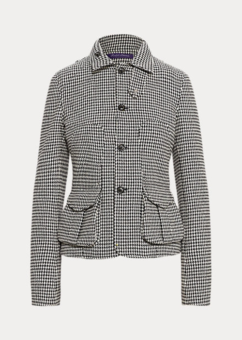 Ralph Lauren Cartwright Houndstooth Ull-Blend Jacka Dam Svarta Grädde | 809476-WIT