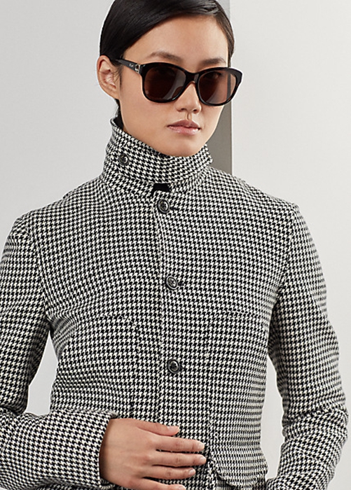 Ralph Lauren Cartwright Houndstooth Ull-Blend Jacka Dam Svarta Grädde | 809476-WIT