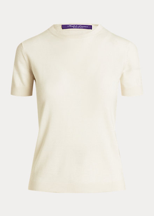 Ralph Lauren Cashmere Jersey Korta-Sleeve Tröjor Dam Grädde | 026917-CAM