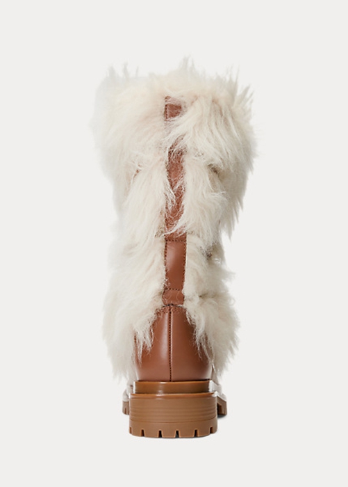 Ralph Lauren Celia Shearling & Burnished Läder Stövlar Dam Grädde | 243175-UXP