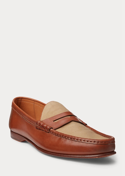 Ralph Lauren Chalmers Calfskin & Canvas Penny Loafers Herr Bruna | 574329-EZX