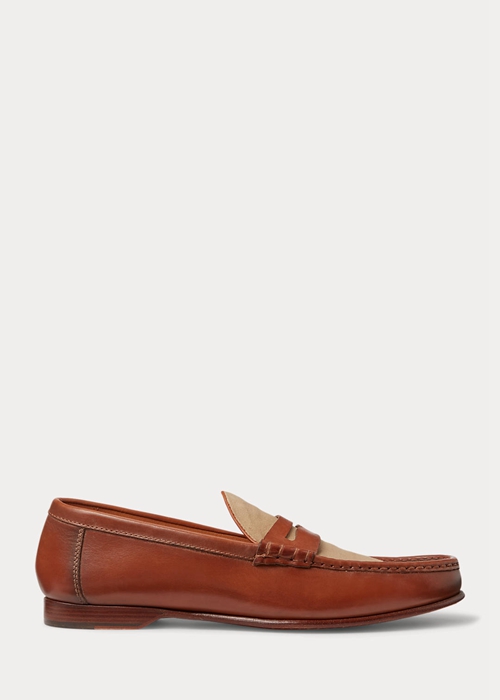 Ralph Lauren Chalmers Calfskin & Canvas Penny Loafers Herr Bruna | 574329-EZX