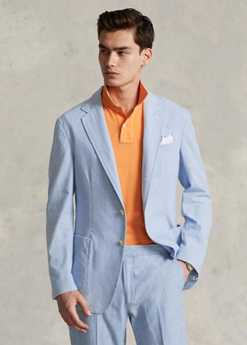 Ralph Lauren Chambray Suit Blazers Herr Blå | 038621-MNH