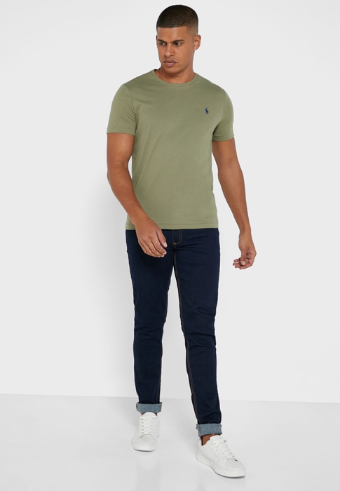 Ralph Lauren Chest Logo Crew Neck T-shirt Herr Gröna | 670534-FSJ