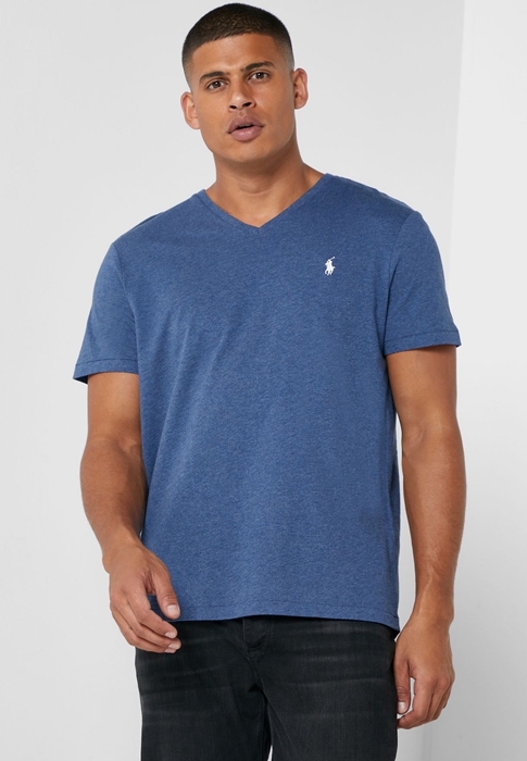 Ralph Lauren Chest Logo V-Neck T-shirt Herr Blå | 701849-KHX