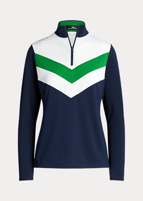 Ralph Lauren Chevron-Stripe Quarter-Zip Tröjor Dam Marinblå Gröna | 182964-EIS