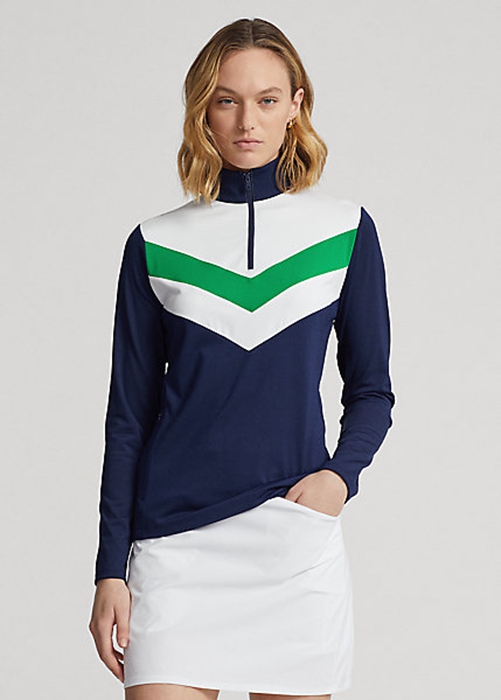 Ralph Lauren Chevron-Stripe Quarter-Zip Tröjor Dam Marinblå Gröna | 182964-EIS