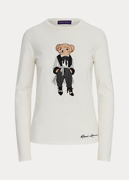 Ralph Lauren Cinema Polo Bear Bomull Long-Sleeve T-shirt Dam Vita | 875412-ZHQ