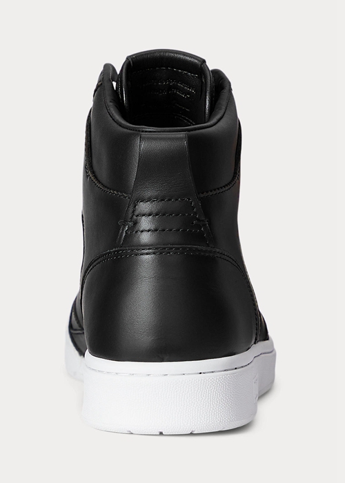 Ralph Lauren Court Läder High-Top Sneakers Herr Svarta Vita | 216498-GJQ