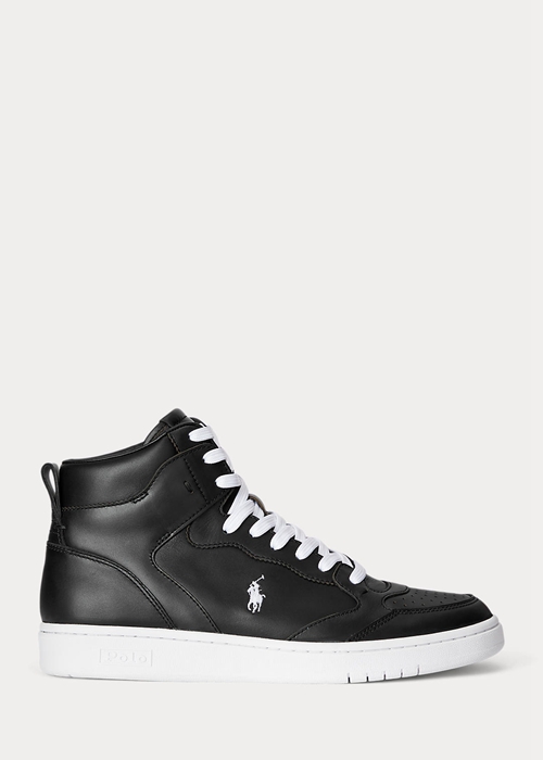 Ralph Lauren Court Läder High-Top Sneakers Herr Svarta Vita | 216498-GJQ