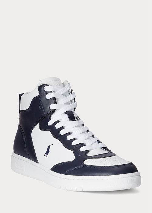 Ralph Lauren Court Läder High-Top Sneakers Herr Marinblå Vita | 317465-GAM